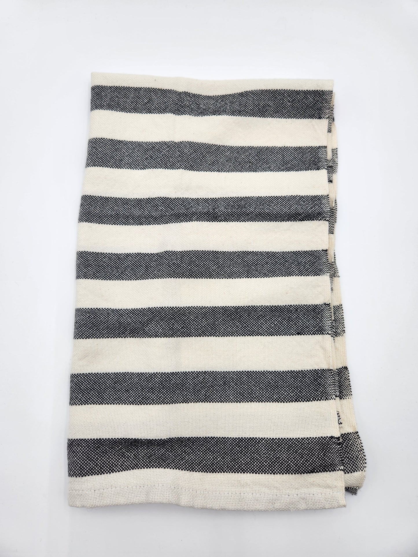 Handwoven Black and White Striped Cotton Towels - Set of 2