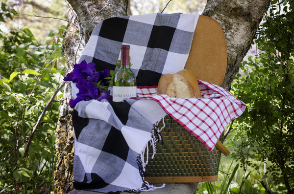 Black and White Buffalo Plaid Picnic Blanket, Child-sized Beach Towel. -  Education And More