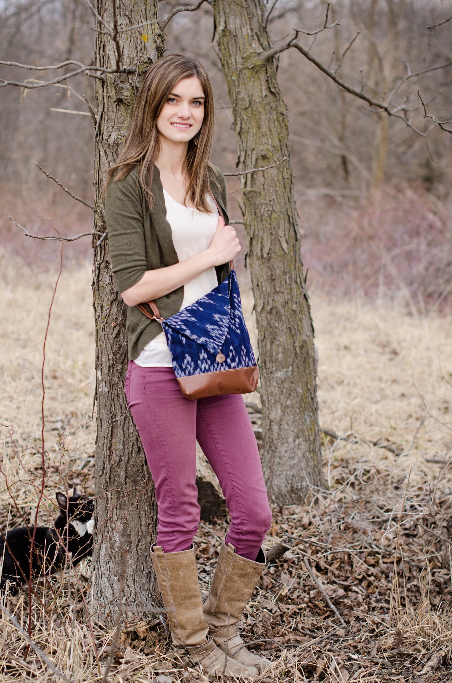 Fair Trade, Ikat and Leather Crossbody Bag