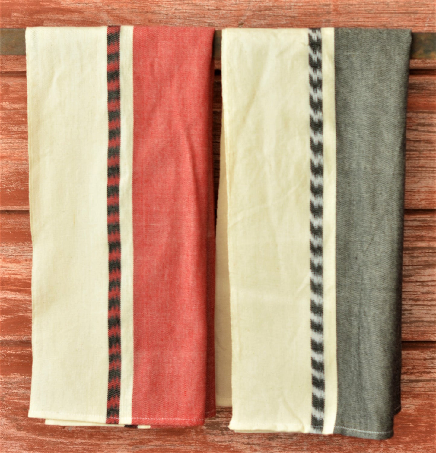 Mayan Ikat Handwoven Cotton Kitchen Towel, Black or Red