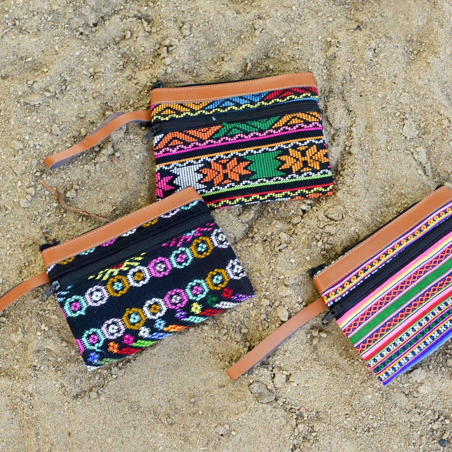 Eco Wristlet Wallet Bag, Leather & Upcycled Fabric