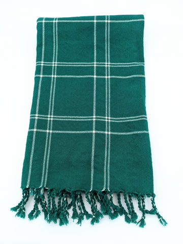 New! Green with White grid Fouta, Handwoven, Fair Trade
