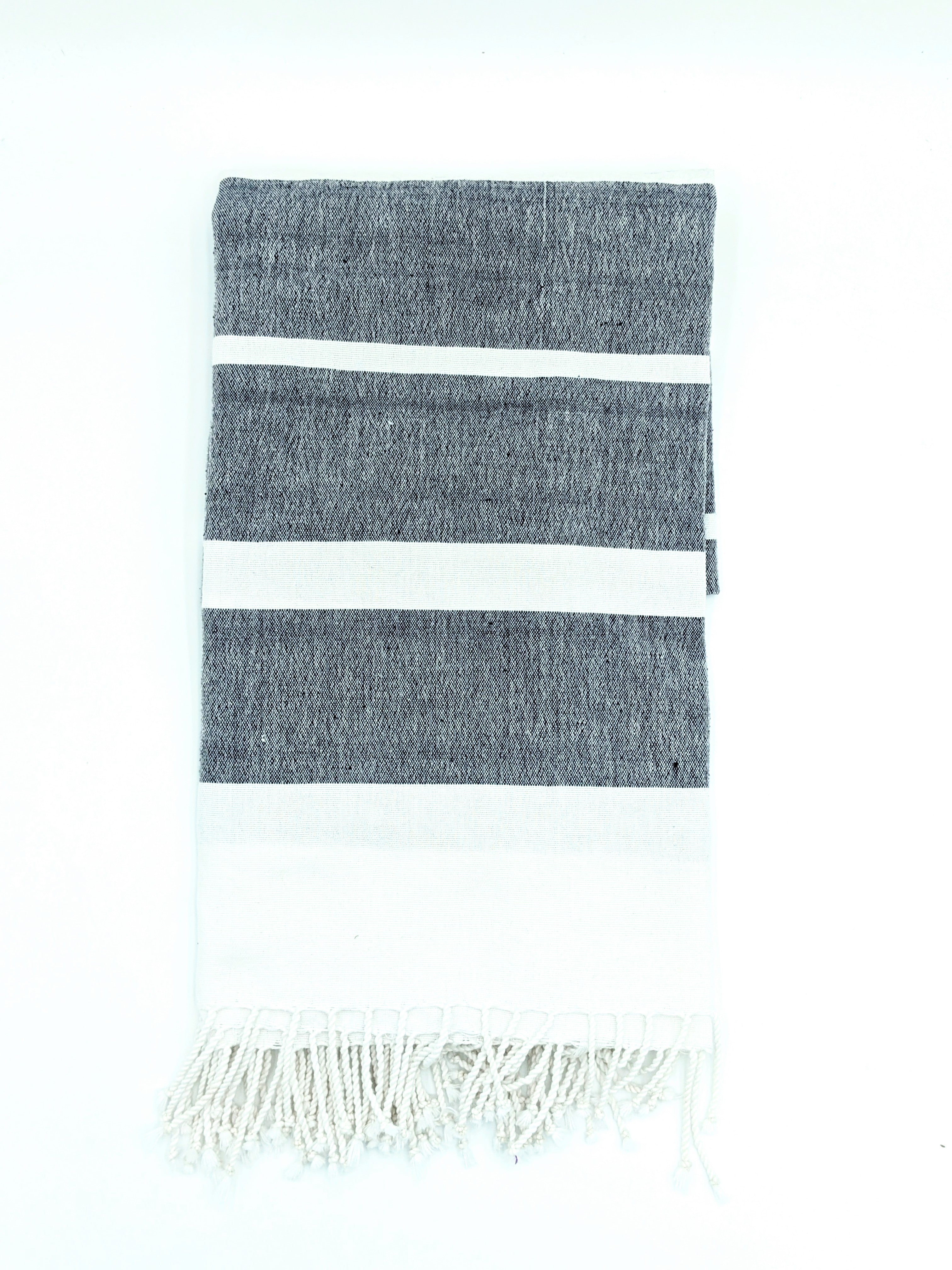 Sustainable Home Decor Turkish Fouta Towel, Black with white