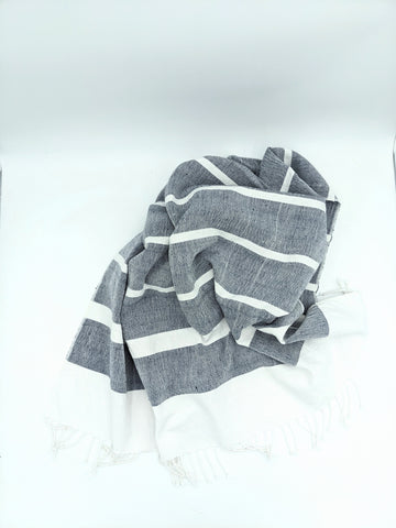 Sustainable Home Decor Turkish Fouta Towel, Black with white Stripes