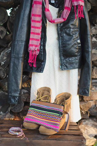Eco Wristlet Wallet Bag, Leather & Upcycled Fabric
