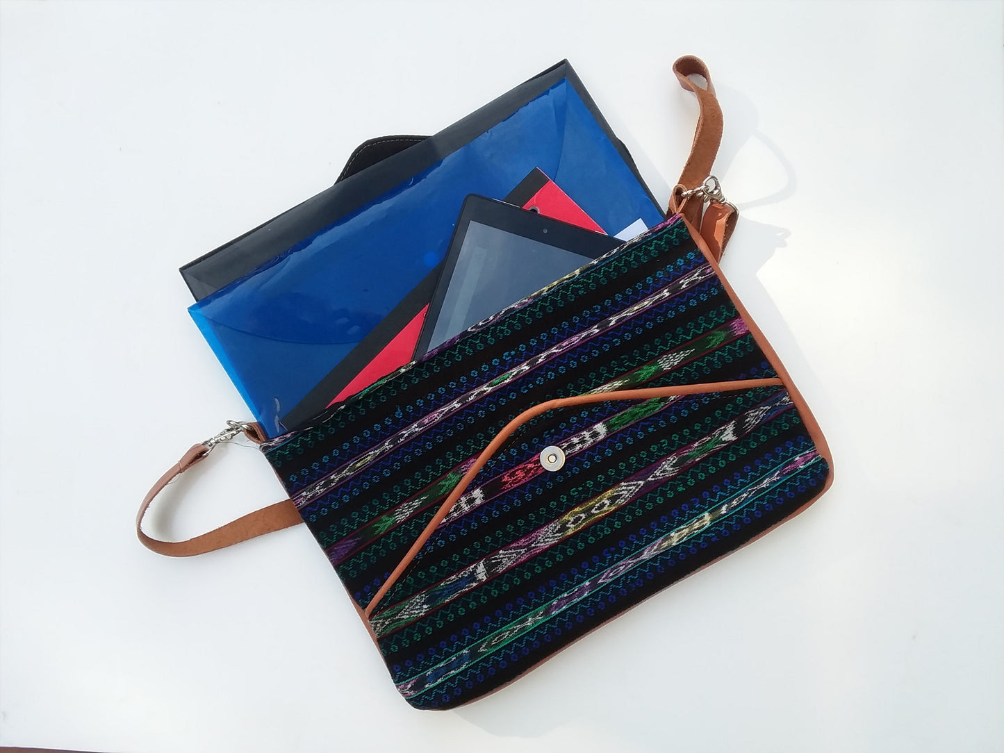 Ethical Messenger bag or Clutch Bag with Ikat & Leather