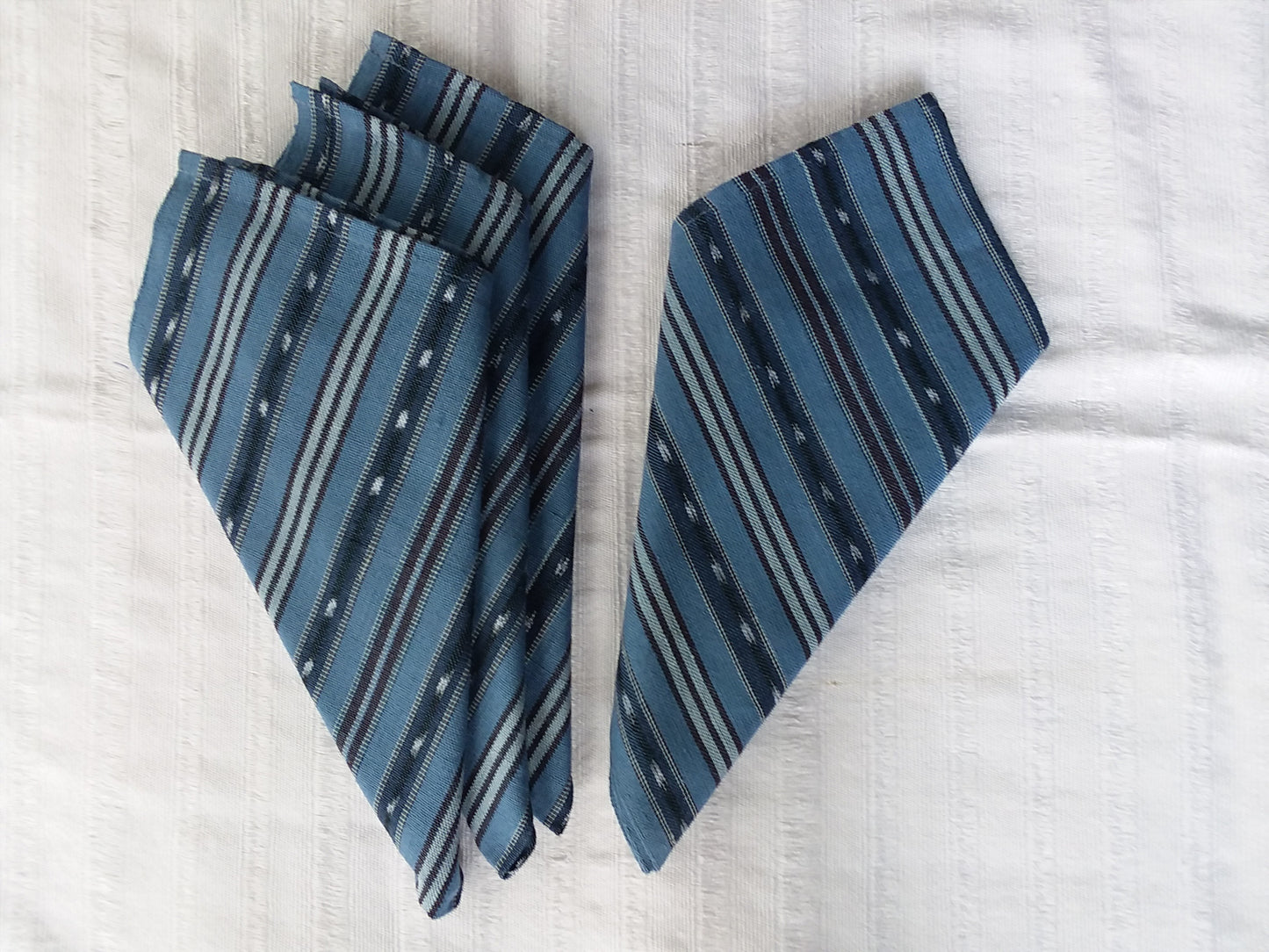Unique Handwoven Cloth Dinner Napkins, Blues with Ikat, Set 4