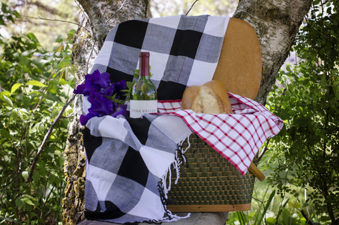 Black and White Buffalo Plaid Picnic Blanket, Child-sized Beach Towel.
