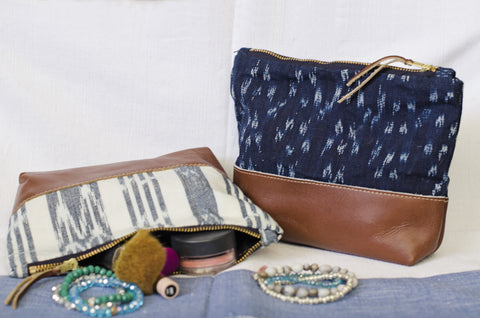 Fair Trade, Ikat and Leather, Cosmetic Bag.