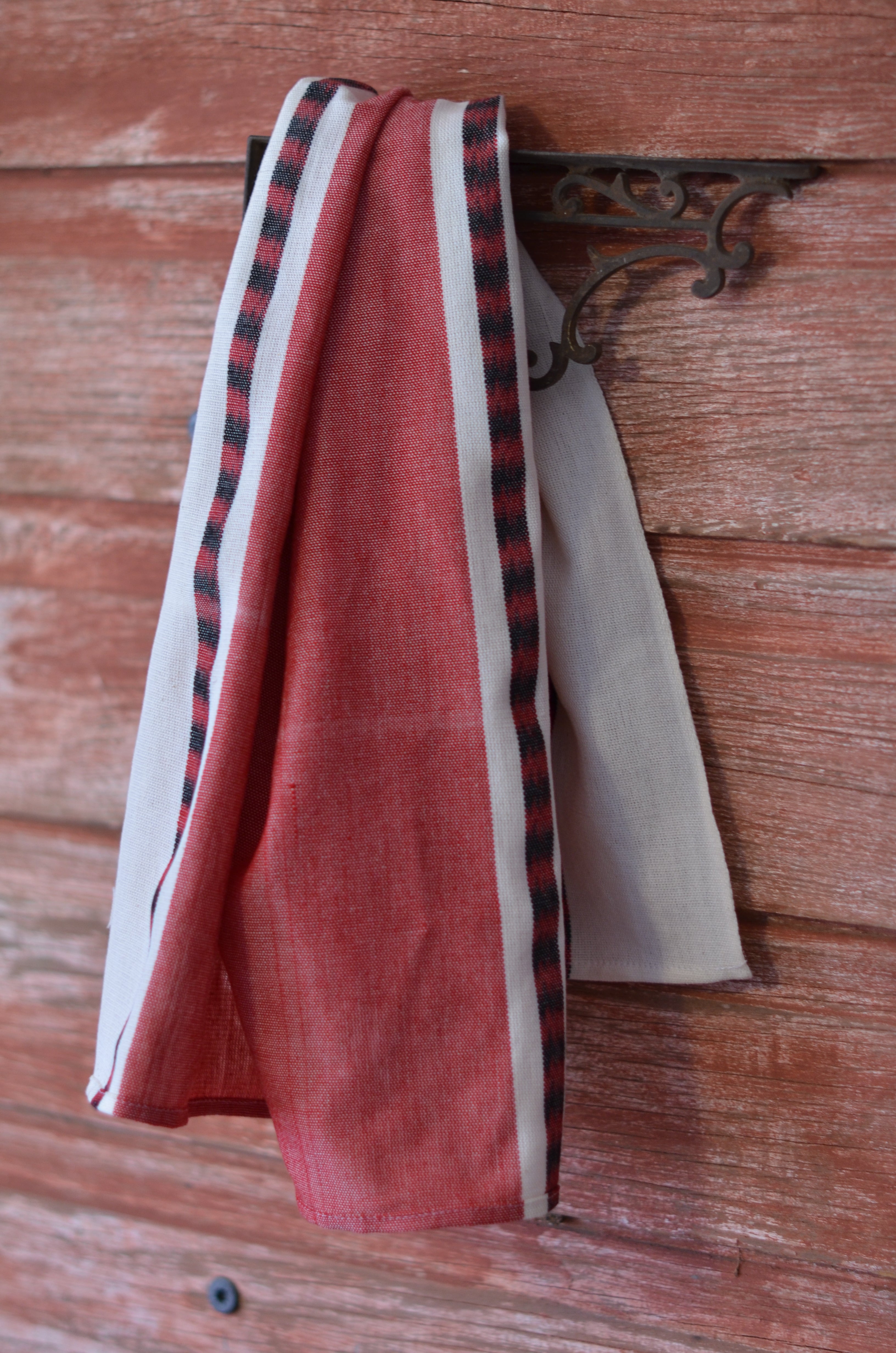 Mayan Ikat Handwoven Cotton Kitchen Towel, Black or Red - Education And More