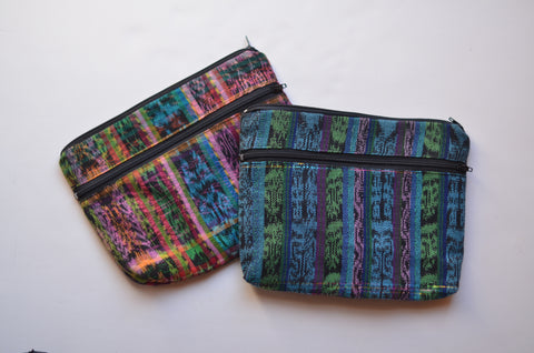 Blue Fair Trade Upcyced Large Coin Purse, Wallet, or Cosmetic Bag