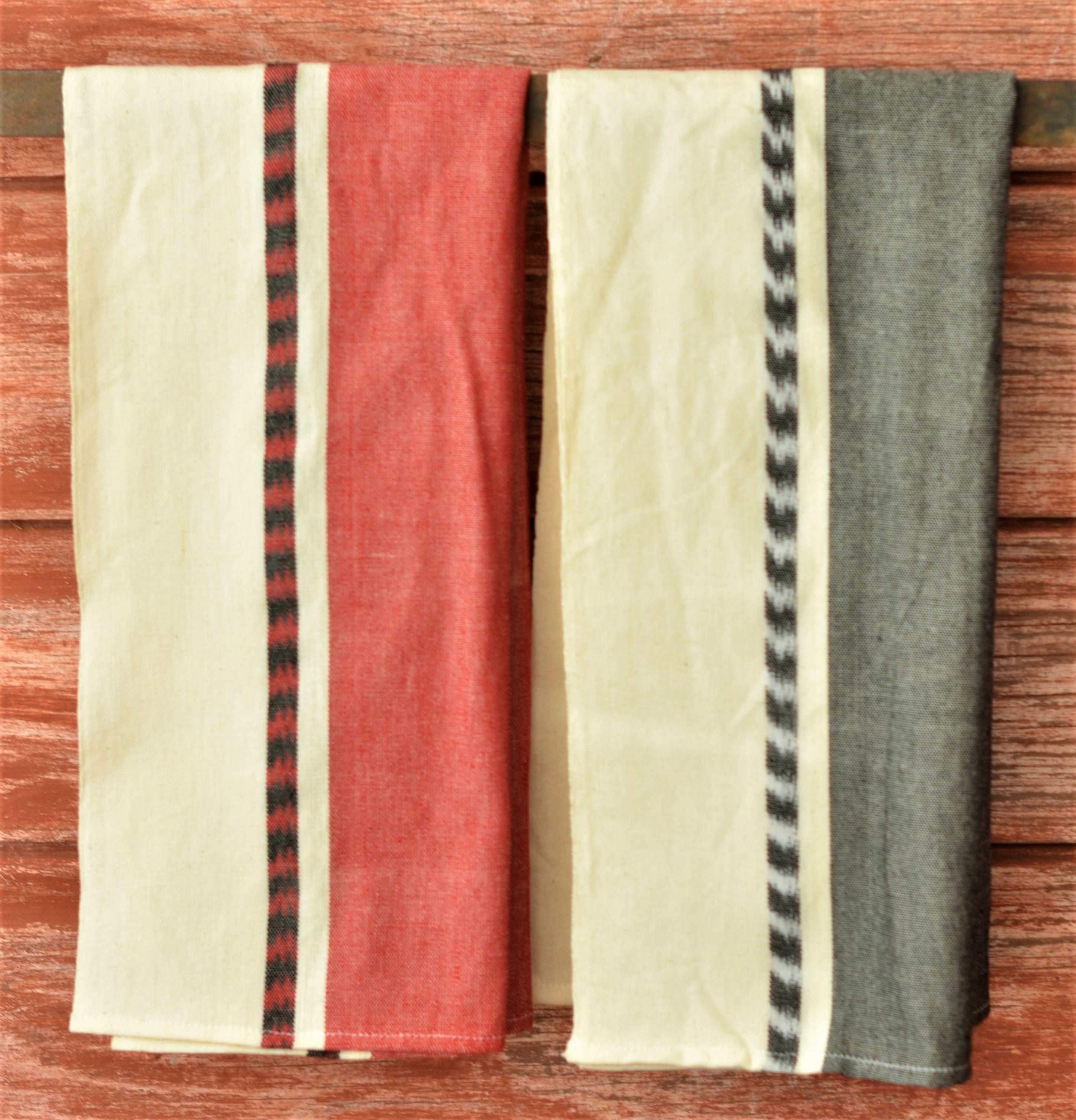 Mayan Ikat Handwoven Cotton Kitchen Towel, Black or Red - Education And More