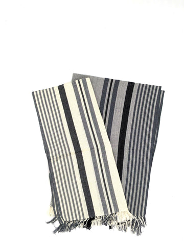 Country Style Handwoven Gray Striped Cotton Towels.