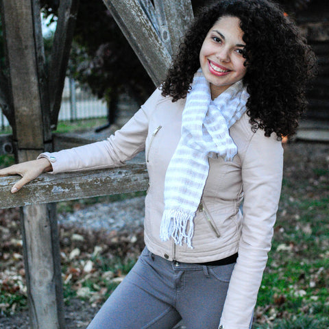 Traditional Long Wrap Scarf, Beige and White