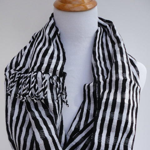 Men's or Women's Black and White Stripe Infinity Scarf