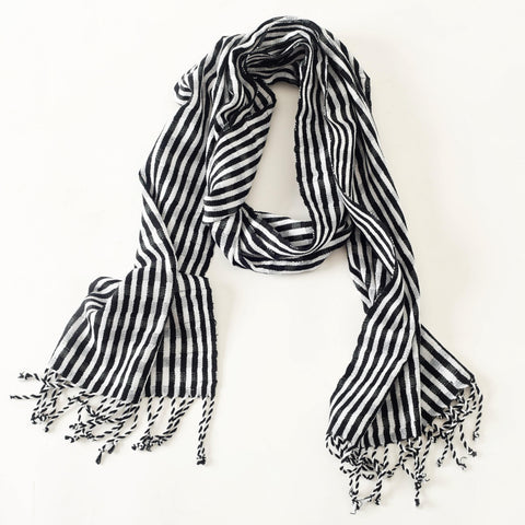 Unisex, Black and White Fair Trade Scarf  "Night & Day" long wrap or infinity