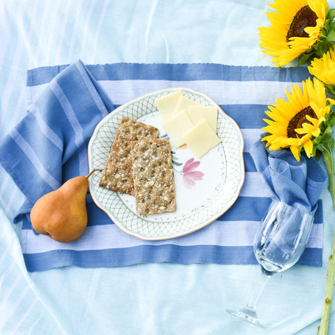 ON SALE Wide Stripe Muted Blue & White, Handwoven Placemats, Fair Trade, Set 4