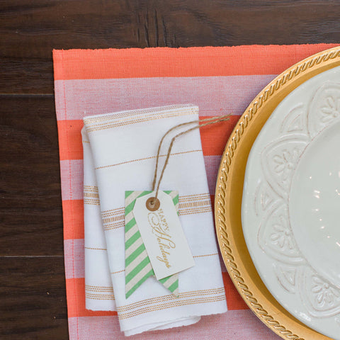 ON SALE  Coral and White Fair Trade Placemats, set 4