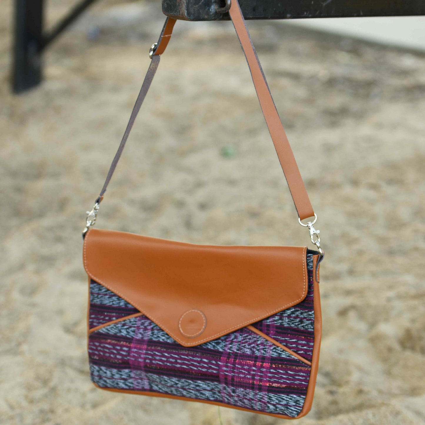 Ethical Messenger bag or Clutch Bag with Ikat & Leather