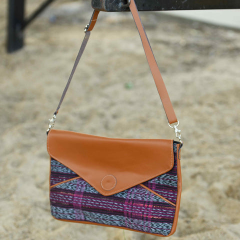 Ethical Messenger bag or Clutch Bag with Ikat & Leather ON SALE NOW FOR $35.00.