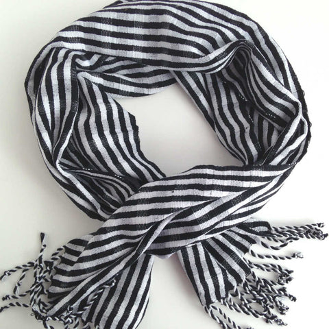 unisex black and white stripe fair trade scarf