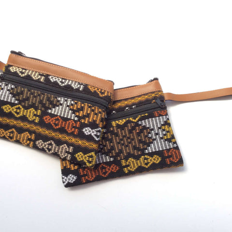 Eco Wristlet Wallet Bag, Leather & Upcycled Fabric