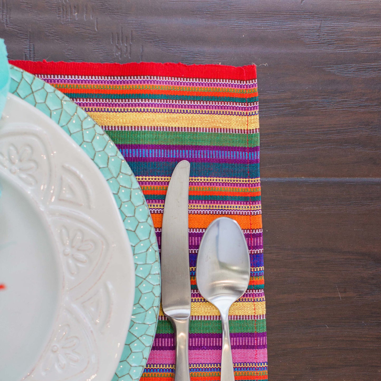 Multi Color Handwoven Placemats, "Fiesta Time" Fair Trade Eco Fashion, Set 4