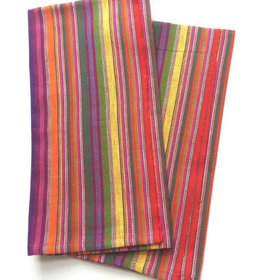 FIESTA KITCHEN Hand TOWELS Stripes YELLOW Red SOLID 100% C0TTON