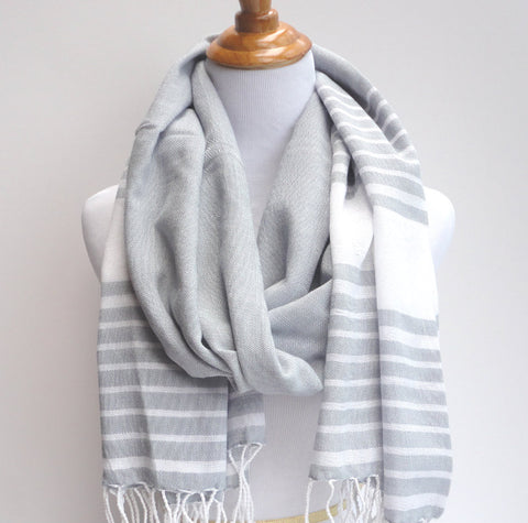Ethical Fashion Scarf, Handwoven, Gray Or Navy, Unisex