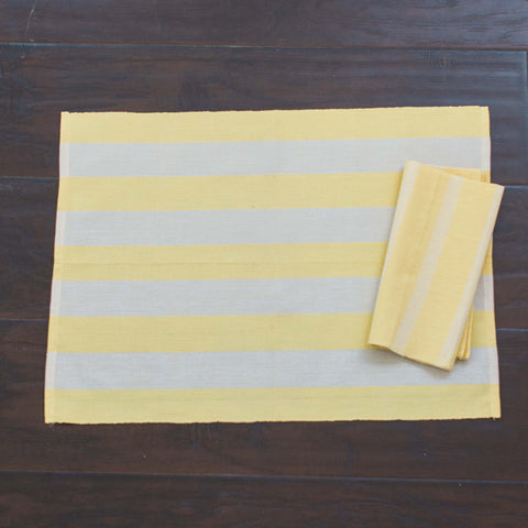 ON SALE  Wide Stripe Yellow and White Fair Trade Placemats, set 4